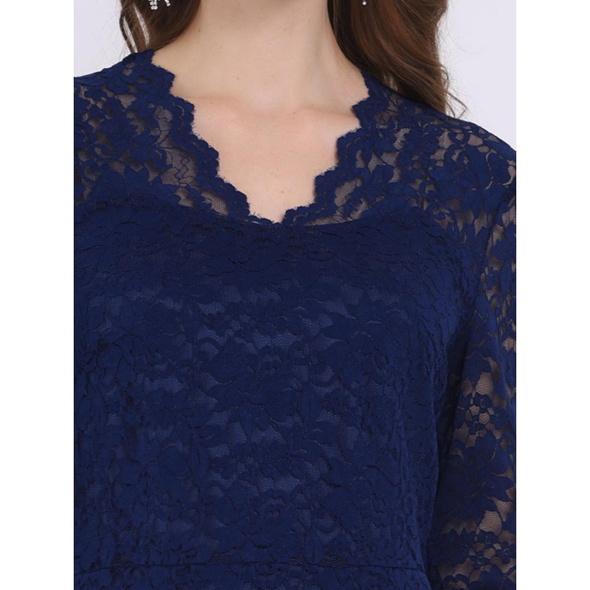 Женские платья INSPIRE CHIC Women's Floral Lace V Neck Long Sleeve Cocktail Wedding Bodycon Dress Dark Blue Medium — фото 4