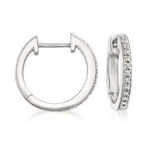 Ross-Simons Sterling Silver Small Hoop Earrings With Diamond Accents - 1 of 4