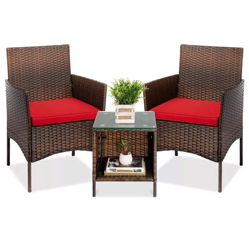 Chairs Table Brownred, 3 Piece Outdoor Furniture