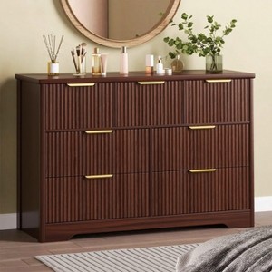Modern Fluted Dresser for Bedroom with 7 Drawers, Wide Dresser Storage Cabinet, Furniture Stand w/Metal Handles, Wood Dressers for Bedroom, Hallway - 1 of 4