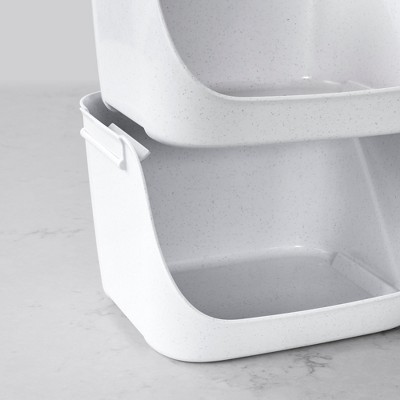 Speckled White Recycled Plastic Stacking Pantry Bins, 2-Pack