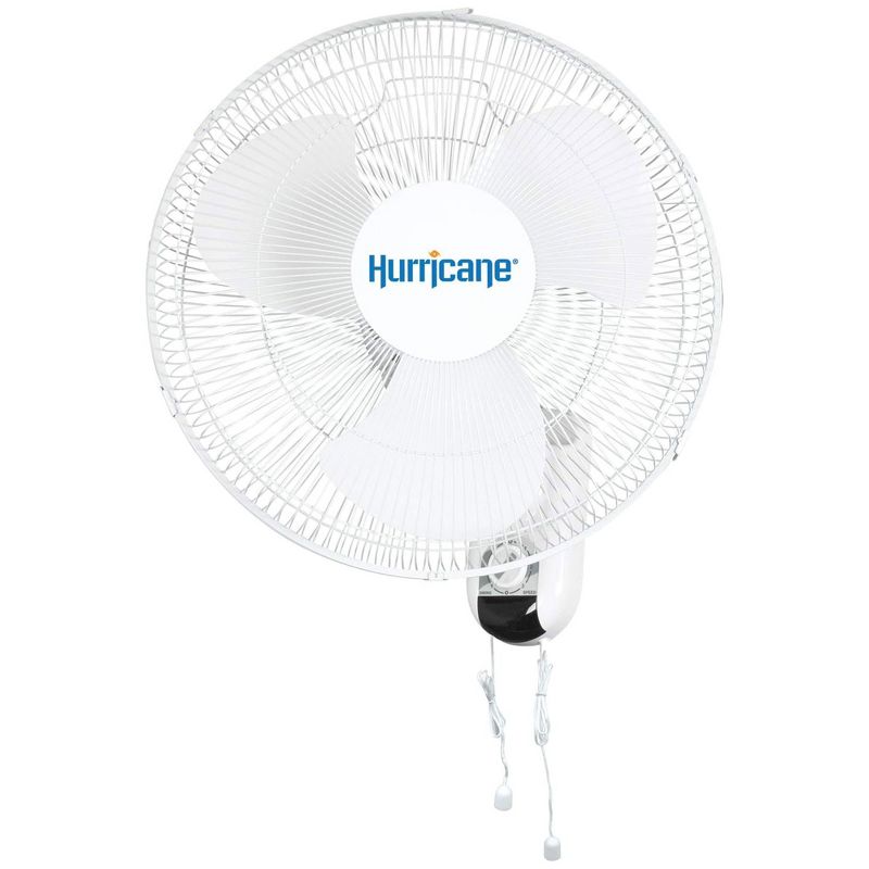 Hurricane Classic 16 Inch 90 Degree Oscillating Indoor Wall Mounted 3 Speed Plastic Blade Fan with Adjustable Tilt and Pull Chain Control, White, 1 of 7