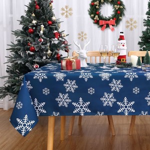 Snowflakes Christmas tablecloth, white Xmas tablecloth, gray Christmas tablecloth, new year tablecloth - 1 of 4