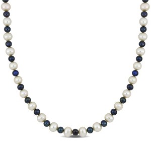 EVERLY JEWELRY |Men's 5-7.5mm Cultured Freshwater Black and White Pearl Necklace Sterling Silver Clasp - 20 in. - 1 of 4