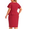 Agnes Orinda Women's Plus Size Short Ruffles Sleeve Work V Neck Pencil Vintage Peplum Bodycon Dress - 4 of 4