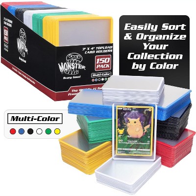 Monster Top Loaders -150 Clear Hard Plastic Card Protectors (Multi-Colored Borders, 3x4") Use w Sports Cards, TCGs & More, Gift Idea