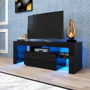 KWPZQEB TV Stand, Modern Rectangle Entertainment Center with Open Shelf, 16 LED Light & Glass Shelves, TV Console Table for Living Room - 1 of 4