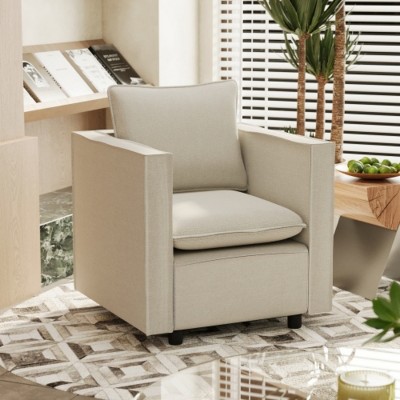 Cozy Modern Linen Accent Chair with Soft Seat and Back Cushion, Comfortable Sofa Chair for Living Room or Reading Corners-The Pop Home