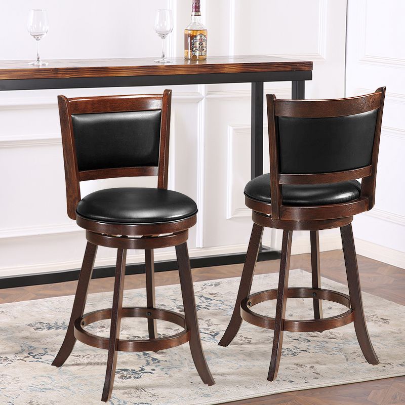 Costway Set of 2 24'' Swivel Counter Stool Wooden Dining Chair Upholstered Seat Espresso Panel back, 3 of 11