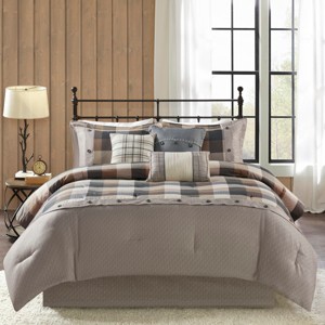 Gulches 7 Piece Cal King Herringbone Comforter Set Neutral - 1 of 4