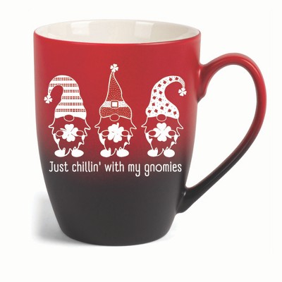 Elanze Designs Just Chillin' With My Gnomies Two Toned Ombre Matte 10 ounce New Bone China Coffee Tea Cup Mug, Red and Black