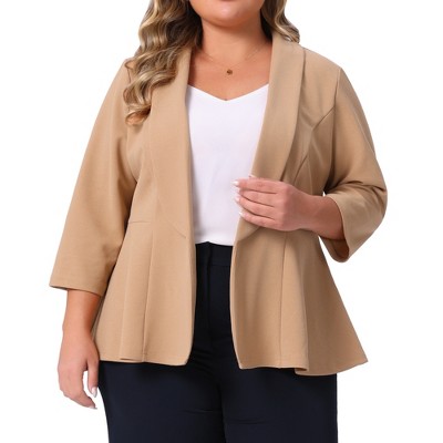 Agnes Orinda Women's Plus Size Lapel 3/4 Sleeve Open Front Solid Business Peplum Blazers
