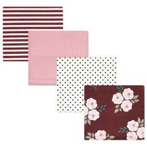 Hudson Baby Infant Girl Cotton Flannel Receiving Blankets, Burgundy Florals, One Size - 1 of 4