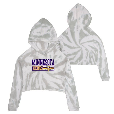 Nfl Minnesota Vikings Girls' Gray Tie-dye Crop Hooded Sweatshirt