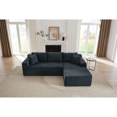 Dolonm 103.2 in. Corduroy L-Shaped Cloud Sectional 4-Seater Sofa Deep Seat Couch No Assembly（Black）