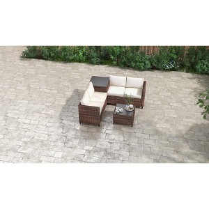 4 Pieces Patio Furniture Set,Outdoor Rattan Chair Wicker Sofa Garden Conversation Bistro Sets for Yard,Pool, Backyard - 1 of 4