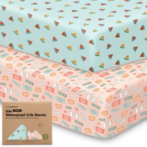 KeaBabies Isla Waterproof Crib Sheets for Boys, Girls, 2pk Baby Fitted Crib Sheet, Waterproof Crib Mattress Protector Sheets - 1 of 4