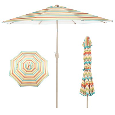 Aoodor 9FT Outdoor Patio Market Umbrella Aluminum Frame with Push Button Tilt Crank and 8 Steel Ribs,for Garden Deck Backyard and Pool
