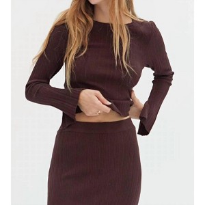 Women's Long Sleeve Ribbed Knit Top - CRESCENT - 1 of 4