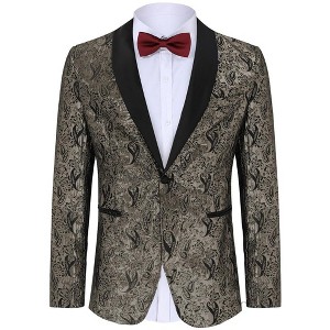 Men's Floral Tuxedo Jacket One Button Embroidered Dinner Suit Jackets Party Prom Wedding Blazer Coat - 1 of 4