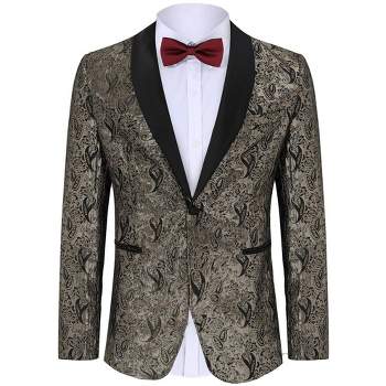 Men's Floral Tuxedo Jacket One Button Embroidered Dinner Suit Jackets Party Prom Wedding Blazer Coat