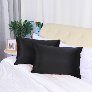 2 Packs Standard Size Zippered Silky Satin Pillowcases Pillow Cases Covers Black - PiccoCasa - 1 of 3