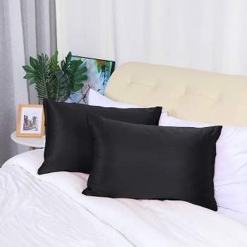 2 Packs Standard Size Zippered Silky Satin Pillowcases Pillow Cases Covers Black - PiccoCasa