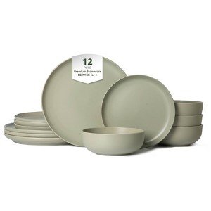 FONTOI 12-Piece Stoneware Dinner Plates, Stackable Bowls Sets for 4, Dinner Plates Bowls Set for Home, Kitchen, Green, 10"*0.7"*10" - 1 of 4