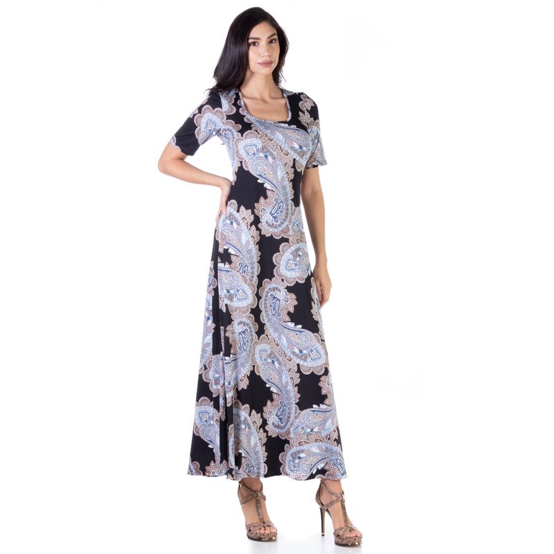 24seven Comfort Apparel Womens Paisley Elbow Sleeve Loose Long Casual Maxi Dress, 2 of 5