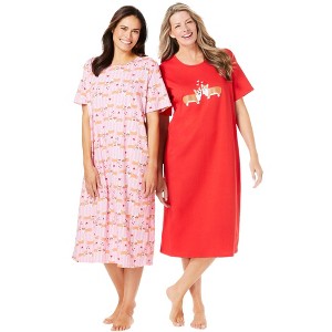 Dreams & Co. Women's Plus Size 2-Pack Long Sleepshirts - 1 of 2