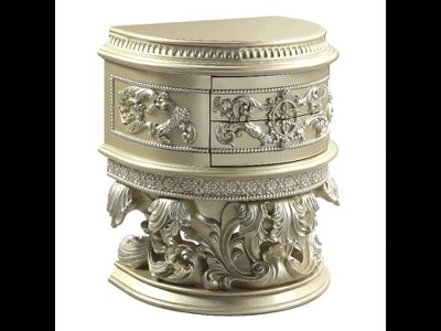 Champagne Silver Vatican Nightstand with Ornate Engravings