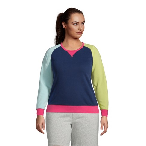 Lands' End Women's Petite Long Sleeve Serious Sweats Button Hoodie - Large  - Deep Sea Navy Multi Colorblock : Target