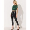 Allegra K Women's Christmas Sequin Shiny Glitter Crop Sheer Short Sleeves Tassel T-Shirt - 3 of 4