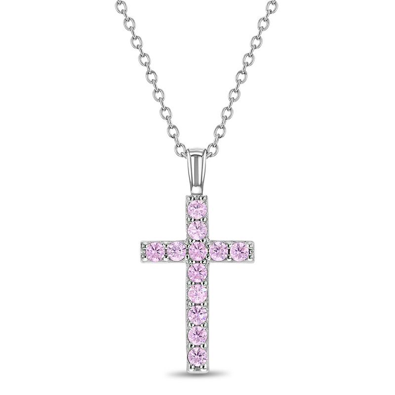 Girls' CZ Stick Cross Sterling Silver Necklace - In Season Jewelry, 1 of 7