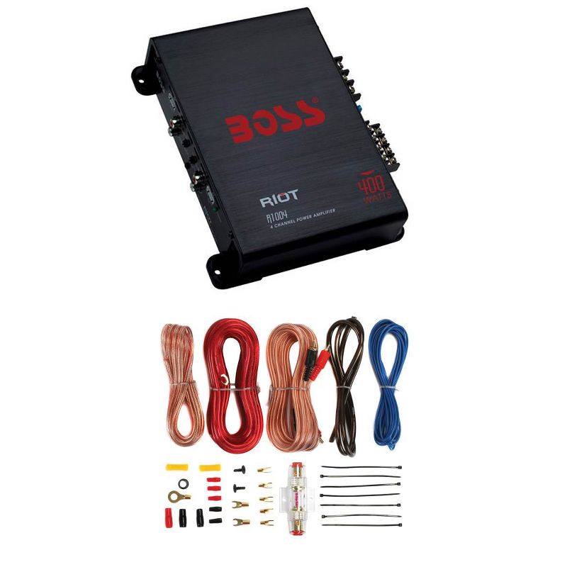 BOSS Audio Systems R1004 Riot 400W 4-Channel Class A/B 2 Ohm Stable Full Range Car Audio High Power Amplifier with 8 Gauge Amp Installation Wiring Kit, 1 of 7