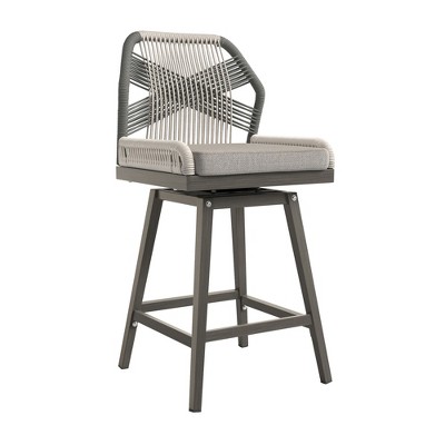 Arceso Outdoor Bar Stools, Swivel Counter Height Rattan Bar stools Set of 4 with Aluminum Legs for Patio Garden Resort, Slate Gray