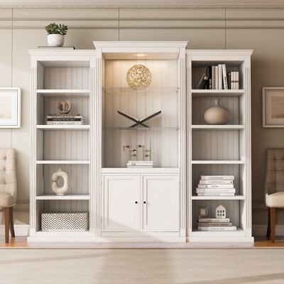 VYNXARIA Retro-Style 78.75" Tall 3-Piece Bookcase Display Cabinet with Tempered Glass Shelves