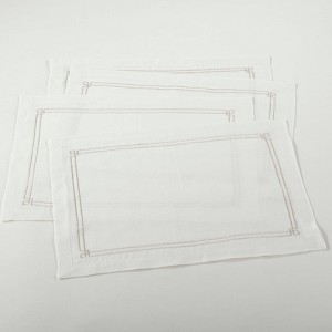 4pk Embroidered Design Placemat Ivory - Saro Lifestyle: Machine Washable, 100% Linen, Rectangular Shape - 1 of 3