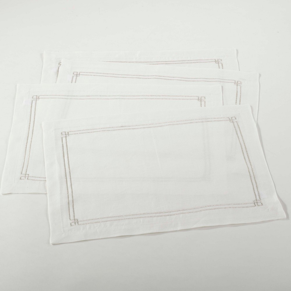 Photos - Tablecloth / Napkin 4pk Embroidered Design Placemat Ivory - Saro Lifestyle