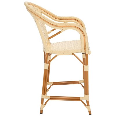Natural Woven Faux Wicker and Aluminum Counter Stool with Arms