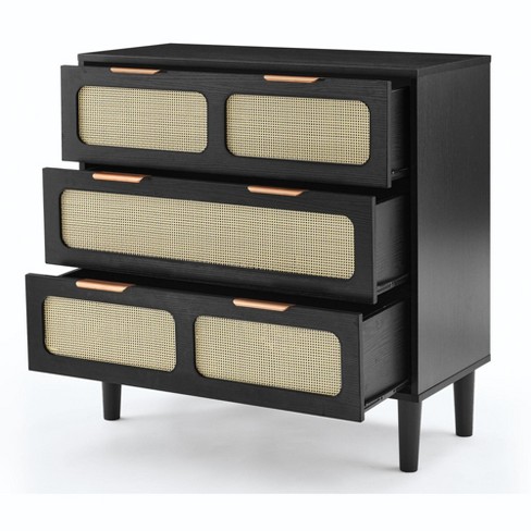 Nicbex Rattan Dresser With 3 Drawers Black : Target
