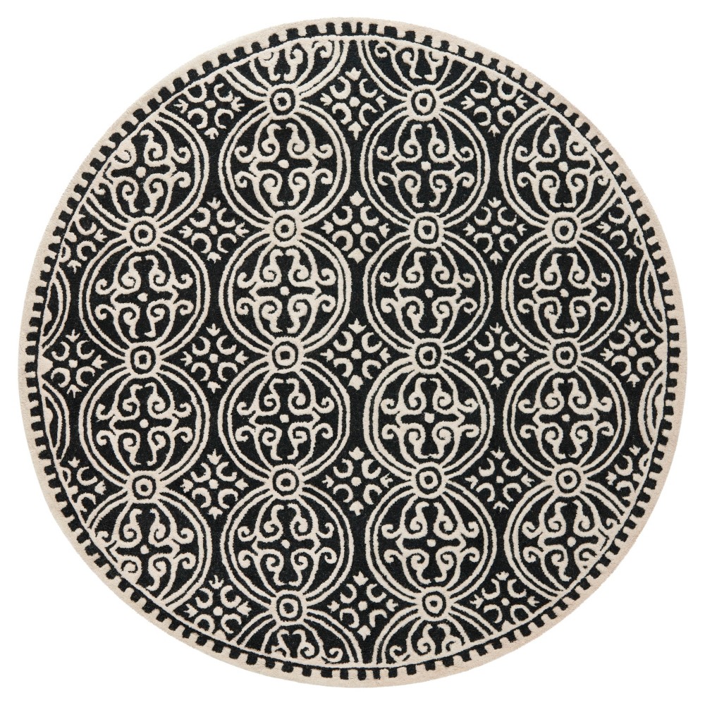 8' Geometric Area Rug Black/Ivory - Safavieh