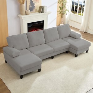Mjkone 110"Velvet U-Shaped Sectional Sofa Couches, Upholstered 4-Seater Sofa with Double Chaises and Sleepable Armrests - 1 of 4