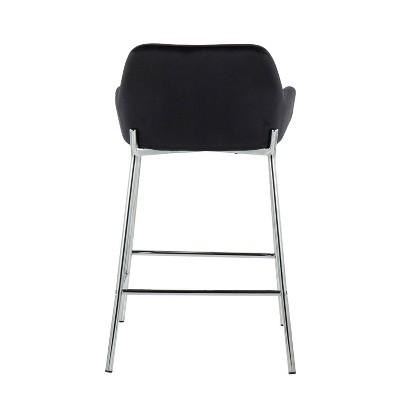 Black Velvet and Chrome Modern Counter Stools, Set of 2