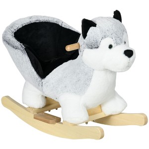 Qaba Baby Rocking Horse, Husky Themed Rocking Animal for Children, Plush Animal Rocker Ride On Toy for Kids 18-36 Months with Wooden Base, Seat Belt - 1 of 4
