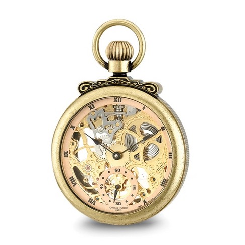 Black Bow Jewelry Charles Hubert Antique Gold Finish Brass Skeleton Pocket Watch - image 1 of 3