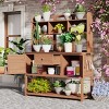 Outdoor Potting Bench with Hutch, Wood Garden Workstation, Plotting Bench with Drawer and Adjustable Shelves and Cabinets-Coolbibila - 3 of 4