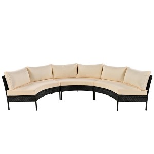 Maggift Patio Seating Sets Patio Furniture Set Rattan Sectional Conversation Sofa Coffee Table, Beige, 119.3"*59.4"*17.7" - 1 of 4