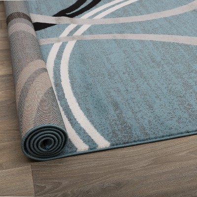 Blue and Gray Abstract Round Synthetic Area Rug