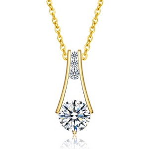 Guili 1.50ctw 14k Gold Plated Lab-Created Moissanite Trapeze Pendant Necklace - 1 of 3